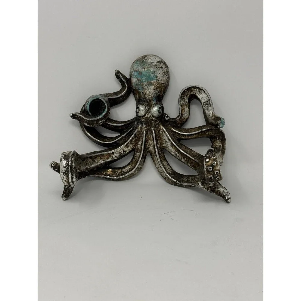 Octopus Metal Wall Mounted Toilet Paper Holder Bar Antique Silver/Blue Nautical